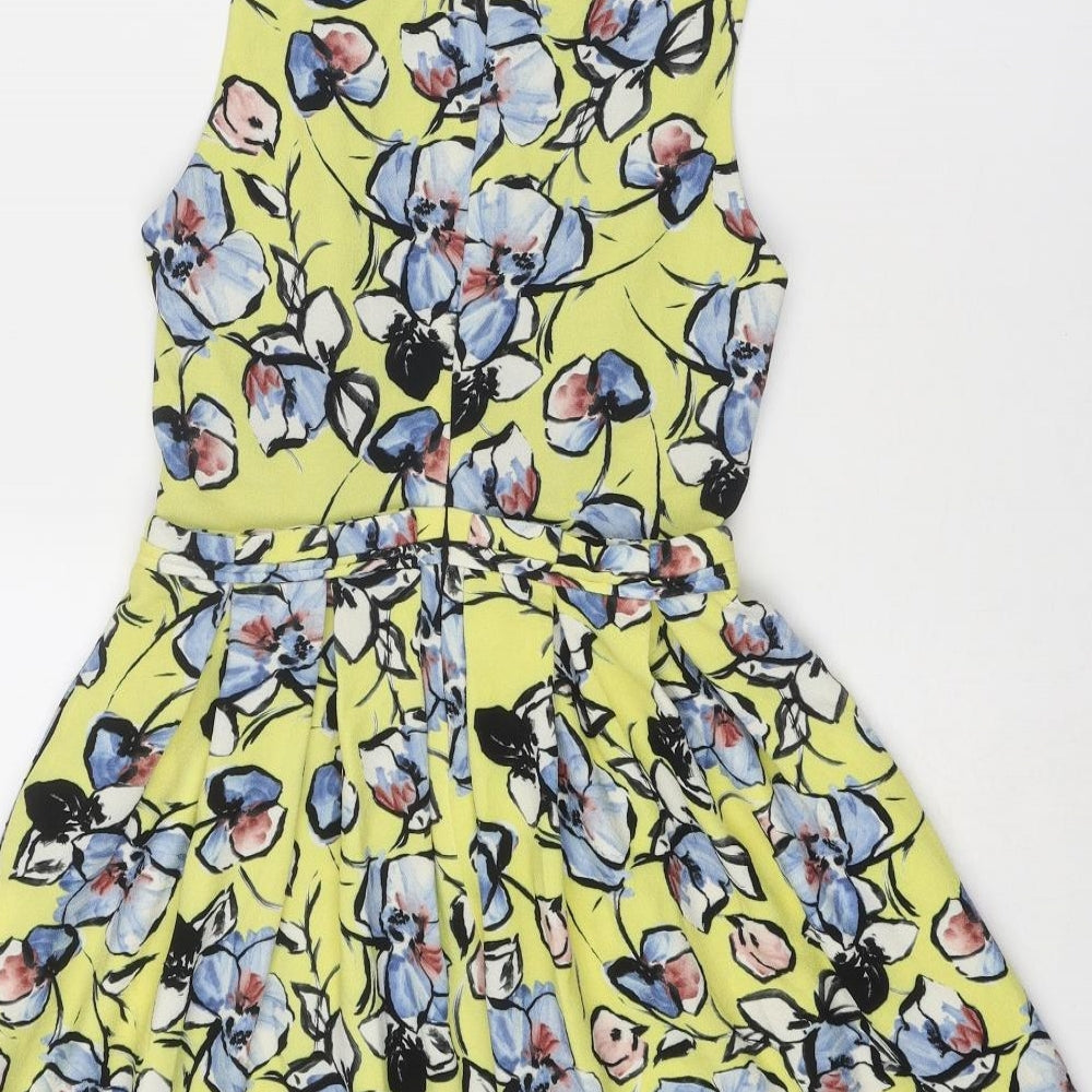 Zara Womens Multicoloured Floral Polyester Skater Dress Size XS Boat Neck Zip