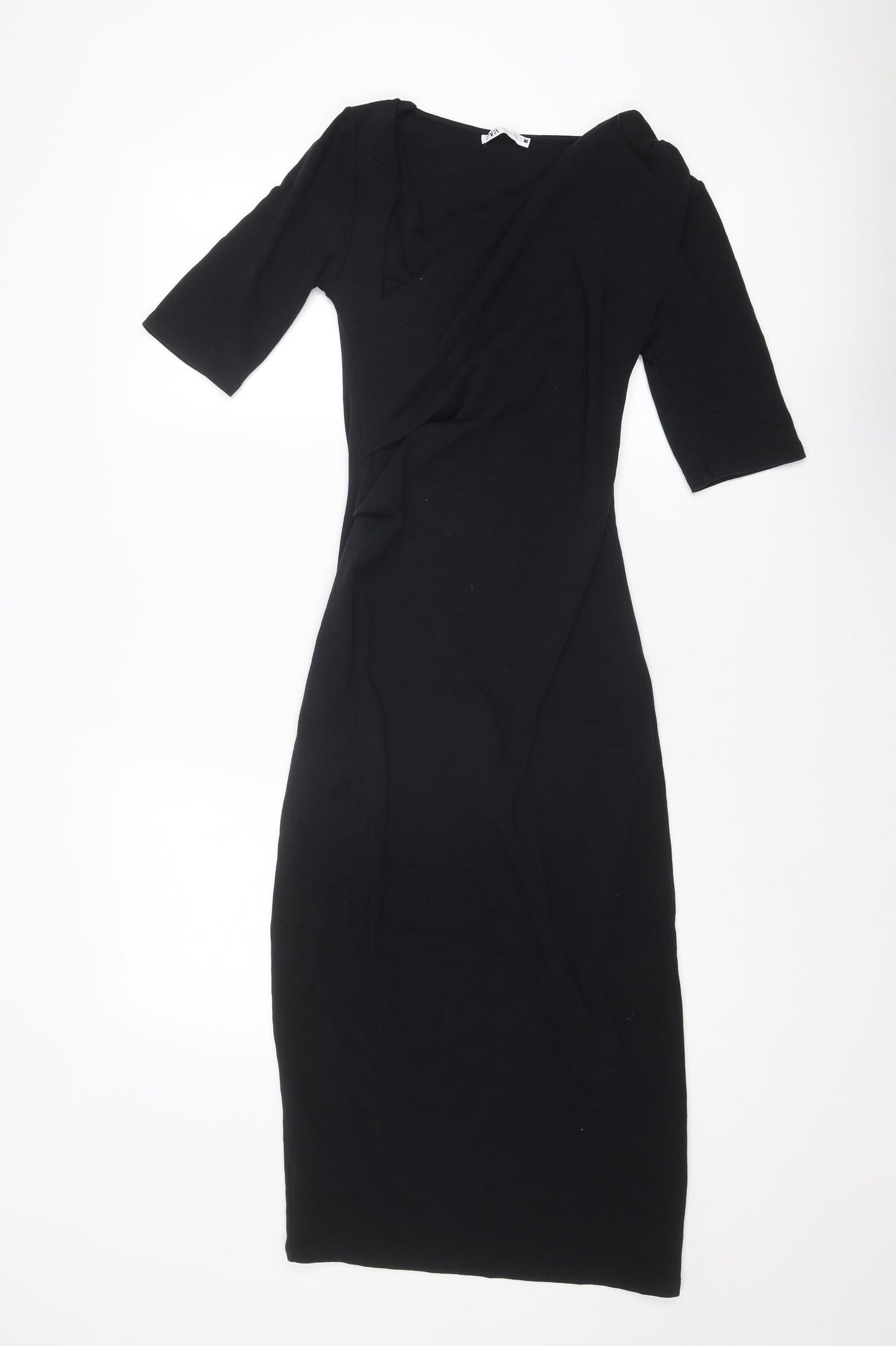 Zara Womens Black Cotton Sheath Size M V-Neck Pullover