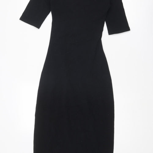 Zara Womens Black Cotton Sheath Size M V-Neck Pullover