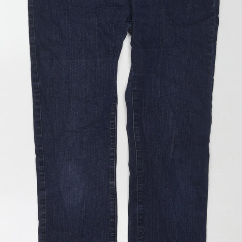 Per Una Womens Blue Cotton Straight Jeans Size 12 L29 in Slim Zip