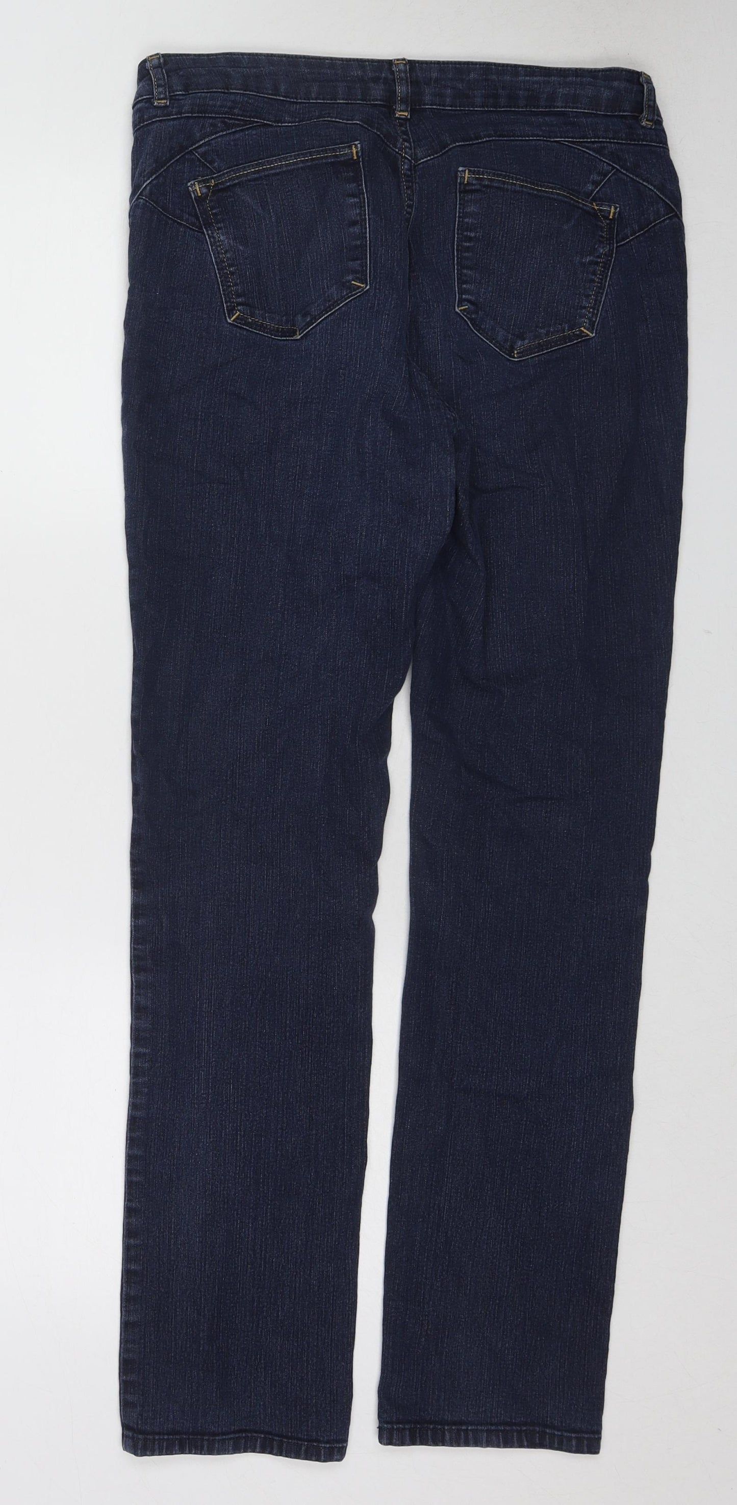 Per Una Womens Blue Cotton Straight Jeans Size 12 L29 in Slim Zip