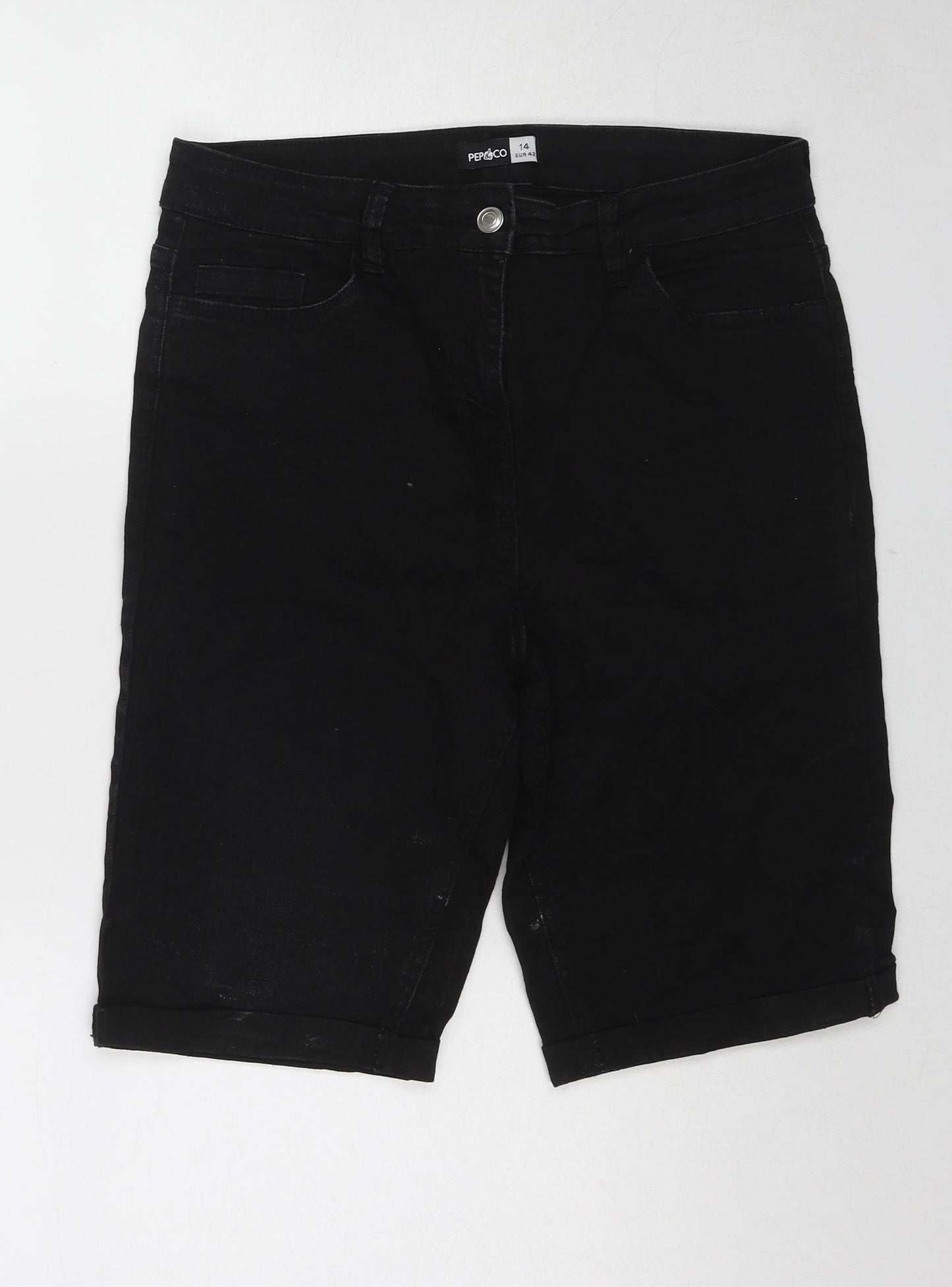 Pep & Co Womens Black Cotton Skimmer Shorts Size 14 L12 in Regular Zip