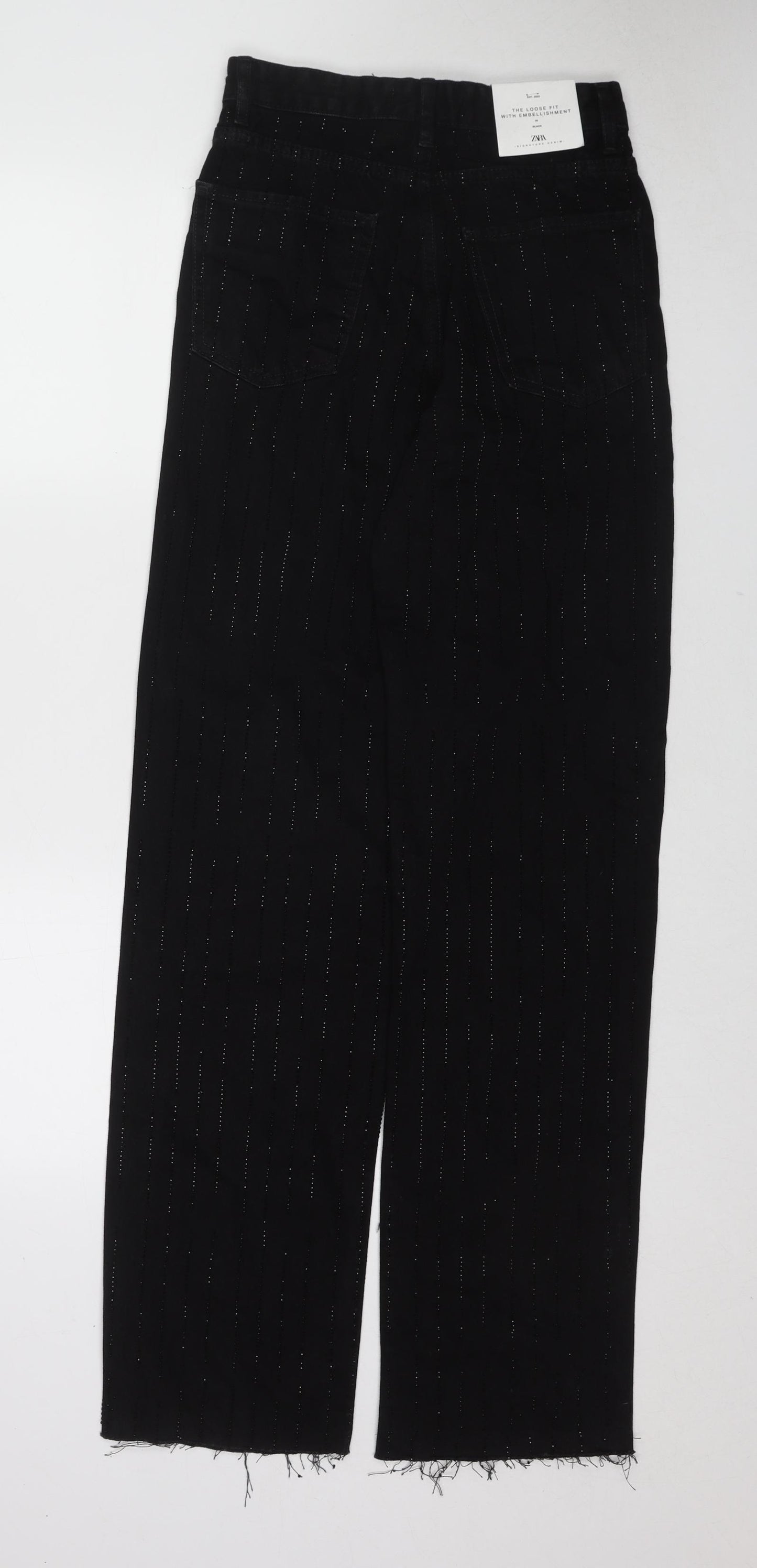 Zara Womens Black Cotton Straight Jeans Size 6 L34 in Regular Zip - Embellished