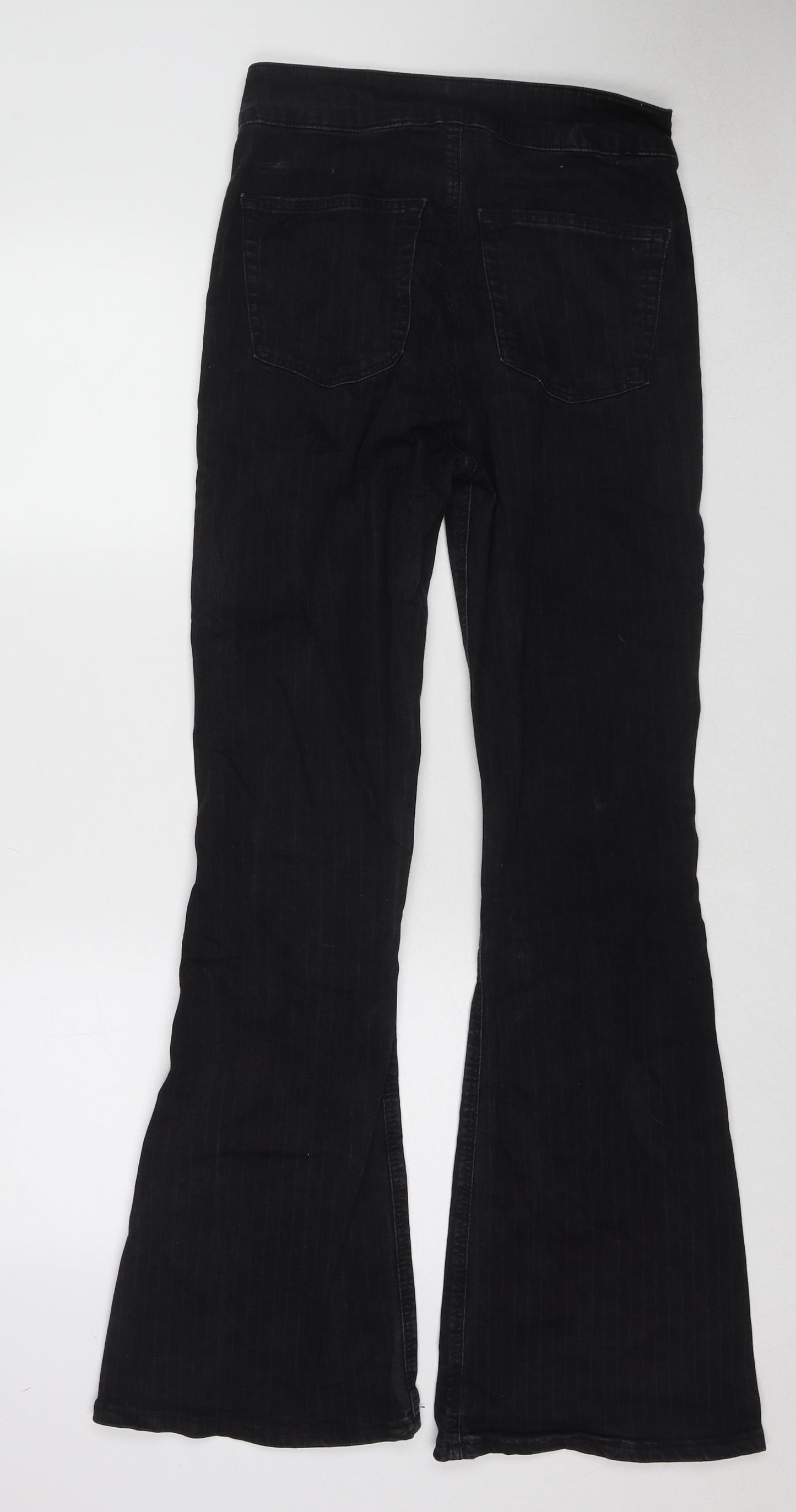Topshop Womens Black Cotton Flared Jeans Size 32 in L32 in Regular Zip