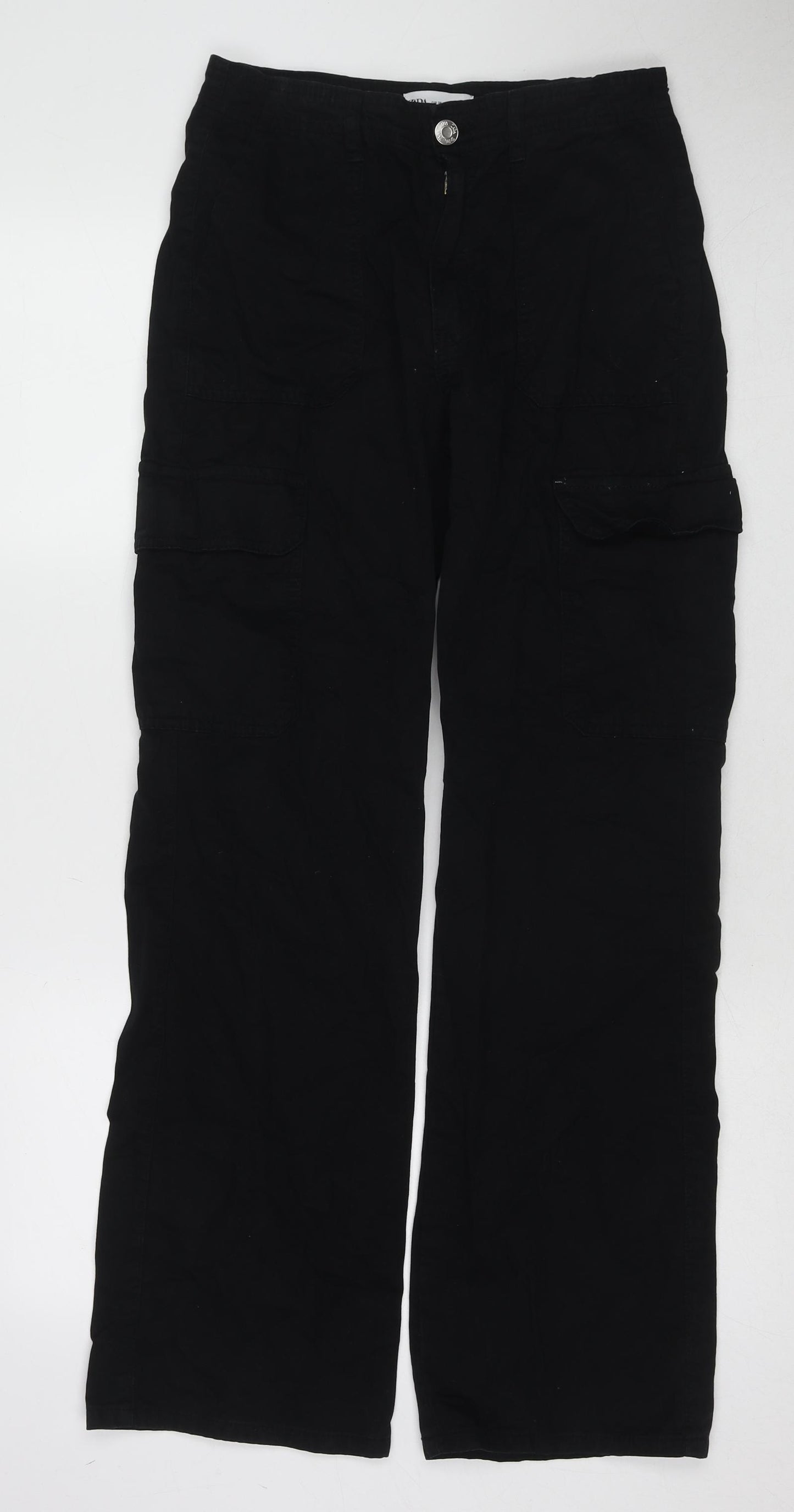 Zara Womens Black Cotton Wide-Leg Jeans Size 8 L30 in Regular Zip
