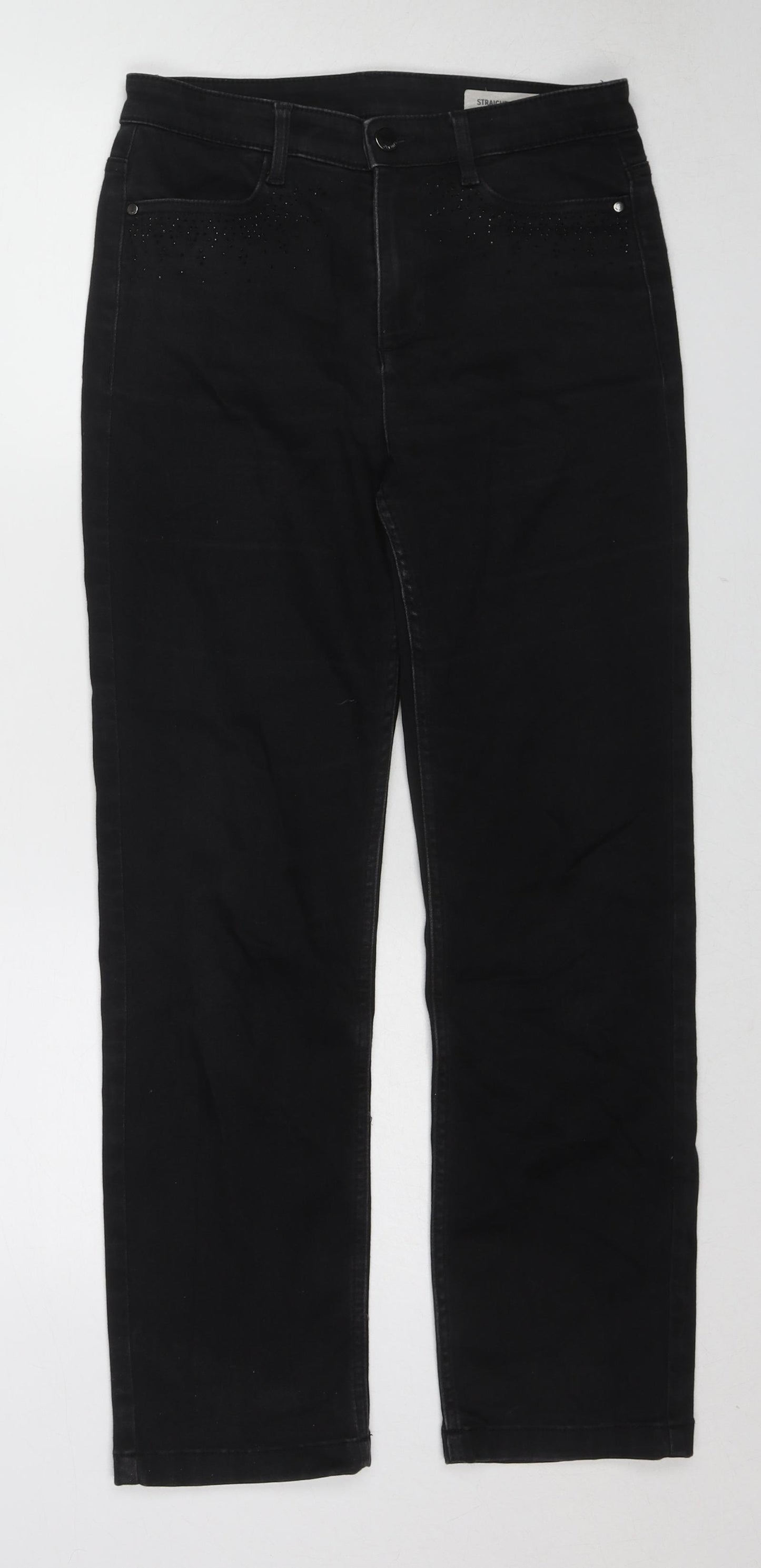 Marks and Spencer Womens Black Cotton Straight Jeans Size 10 L27 in Regular Zip