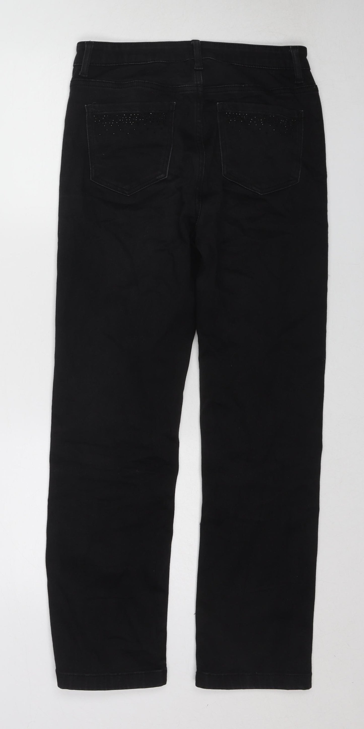 Marks and Spencer Womens Black Cotton Straight Jeans Size 10 L27 in Regular Zip