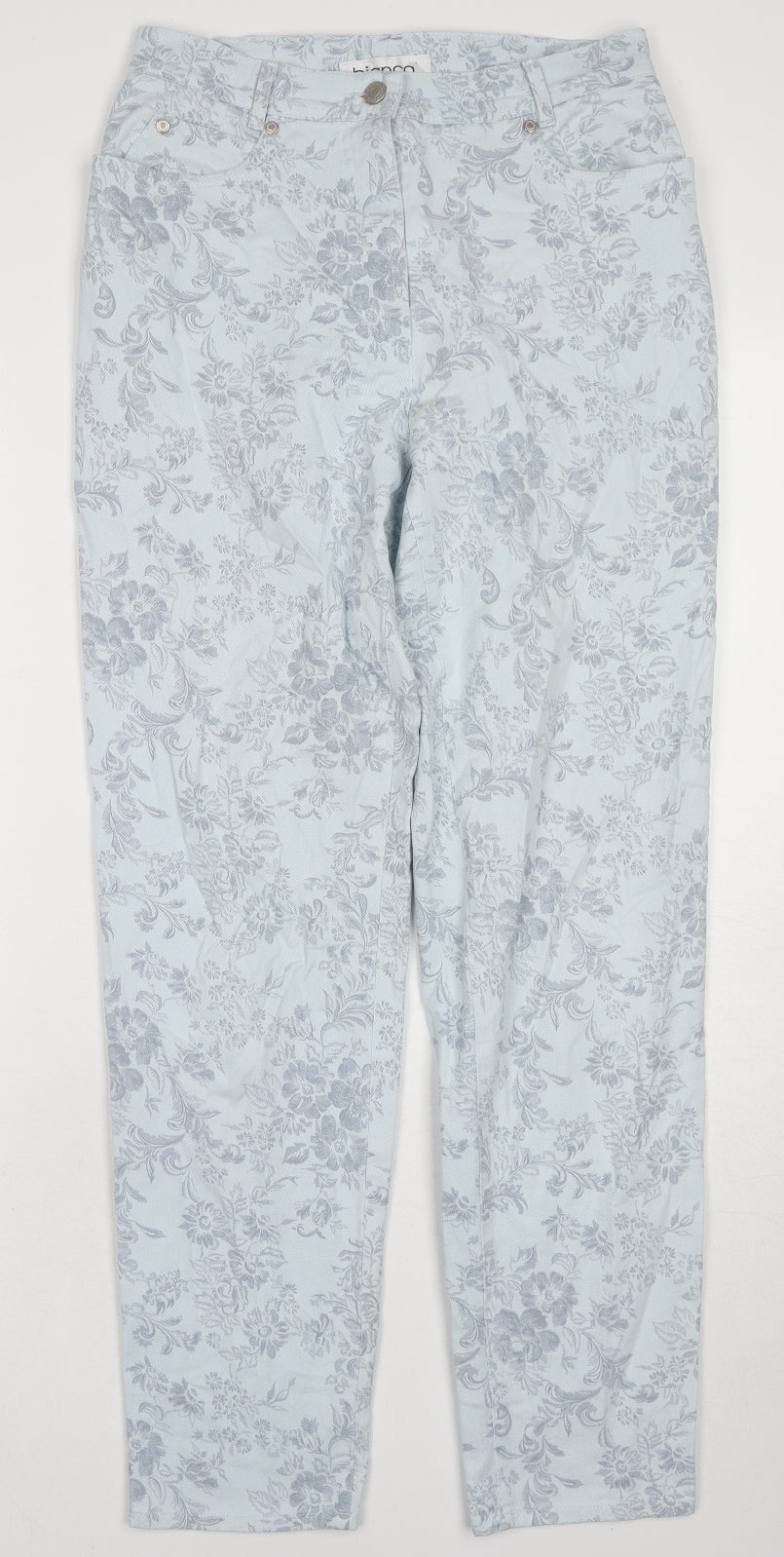 Bianca Womens Blue Floral Cotton Straight Jeans Size 14 L30 in Regular Zip
