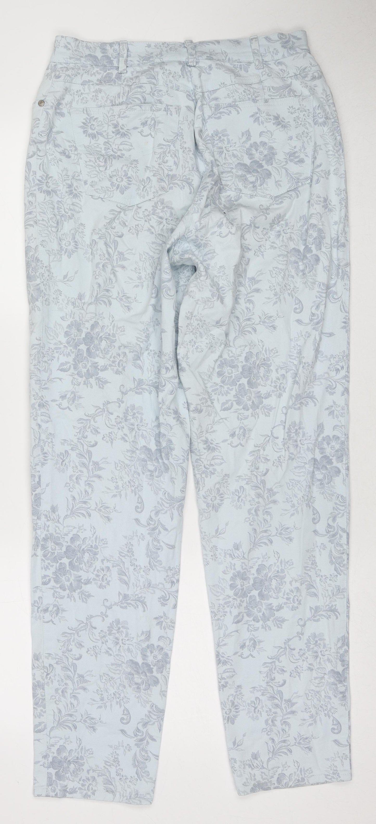 Bianca Womens Blue Floral Cotton Straight Jeans Size 14 L30 in Regular Zip