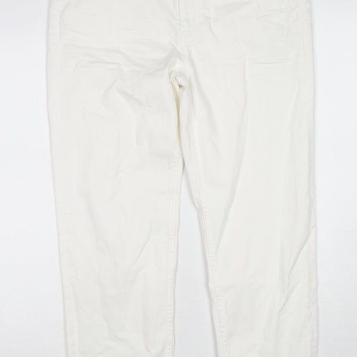 Marks and Spencer Womens White Cotton Straight Jeans Size 16 L27 in Regular Zip