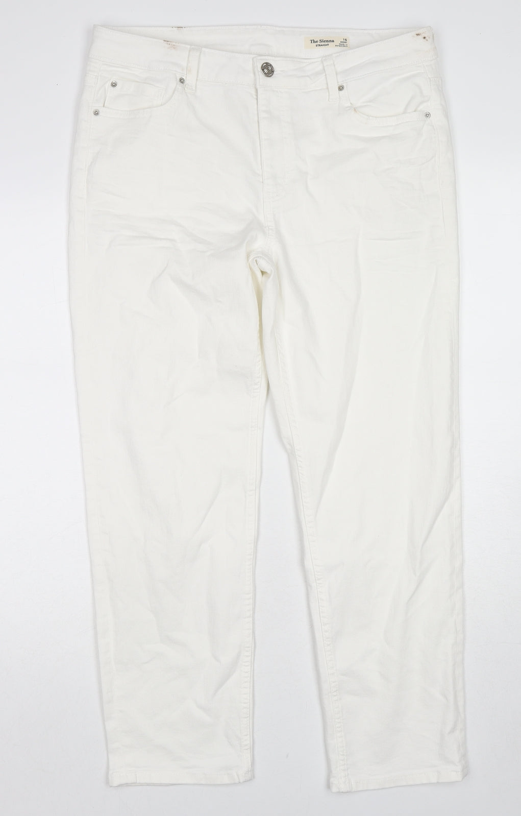 Marks and Spencer Womens White Cotton Straight Jeans Size 16 L27 in Regular Zip