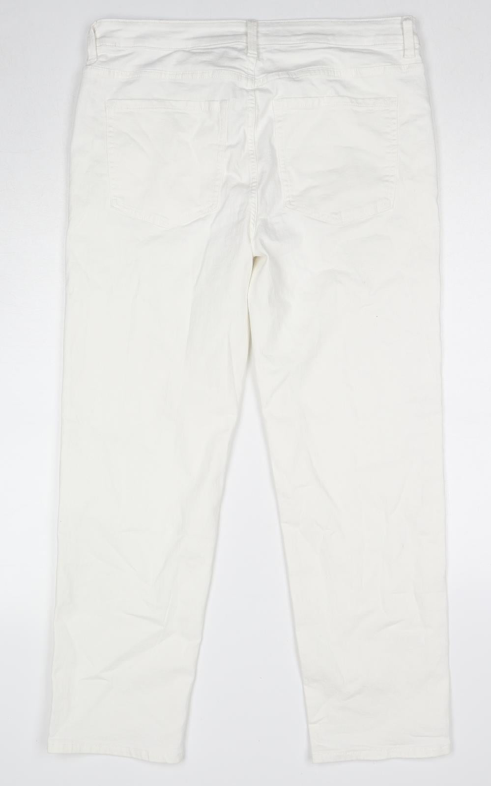 Marks and Spencer Womens White Cotton Straight Jeans Size 16 L27 in Regular Zip