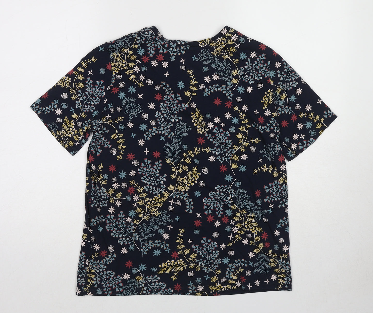 Marks and Spencer Womens Blue Geometric Cotton Basic T-Shirt Size 12 Crew Neck