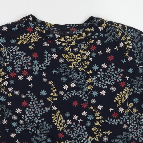 Marks and Spencer Womens Blue Geometric Cotton Basic T-Shirt Size 12 Crew Neck