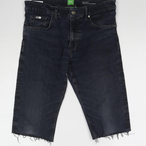 HUGO BOSS Mens Blue Cotton Biker Shorts Size 34 in L14 in Regular Zip
