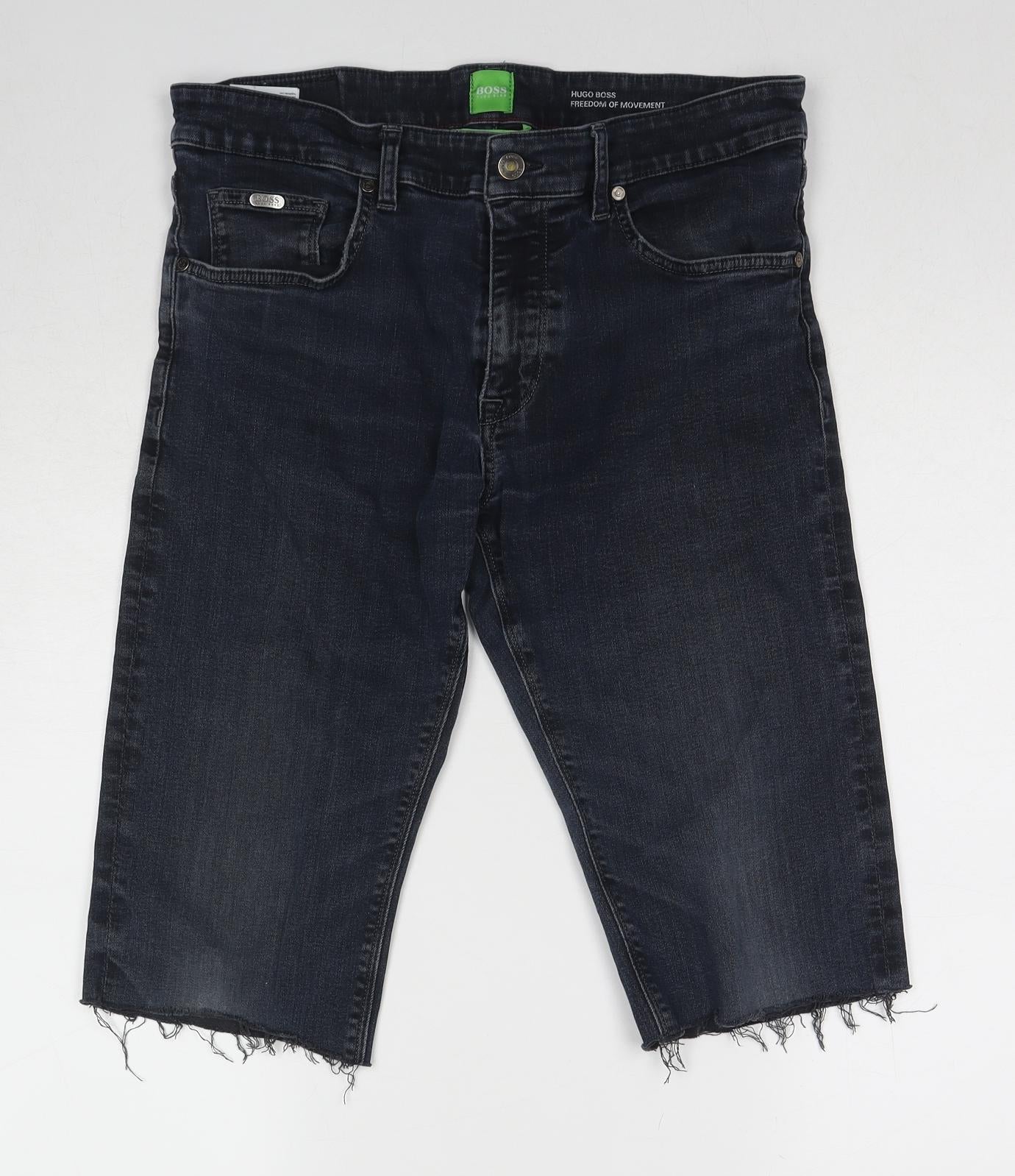 HUGO BOSS Mens Blue Cotton Biker Shorts Size 34 in L14 in Regular Zip