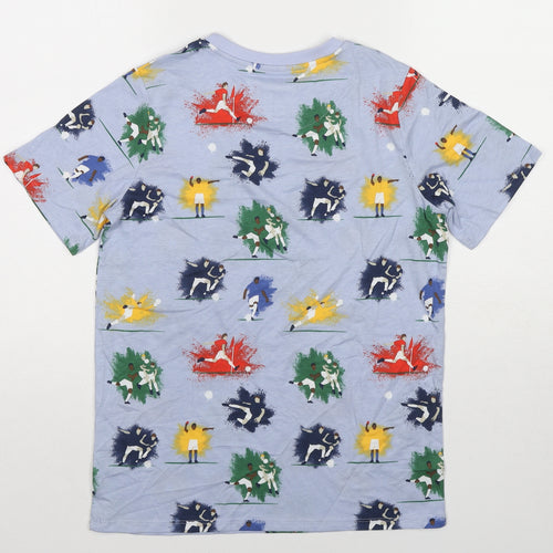 Marks and Spencer Boys Blue Cotton Basic T-Shirt Size 11-12 Years Round Neck Pullover - Football Players