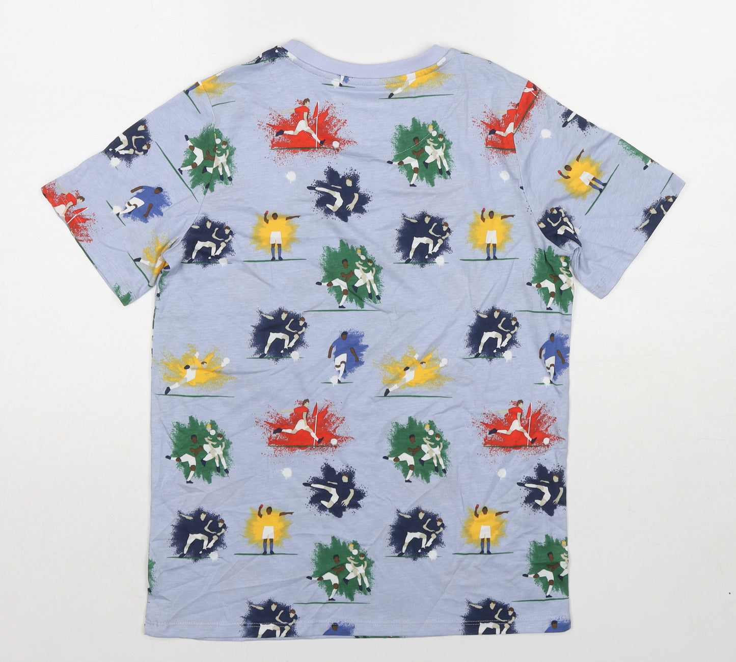 Marks and Spencer Boys Blue Cotton Basic T-Shirt Size 11-12 Years Round Neck Pullover - Football Players