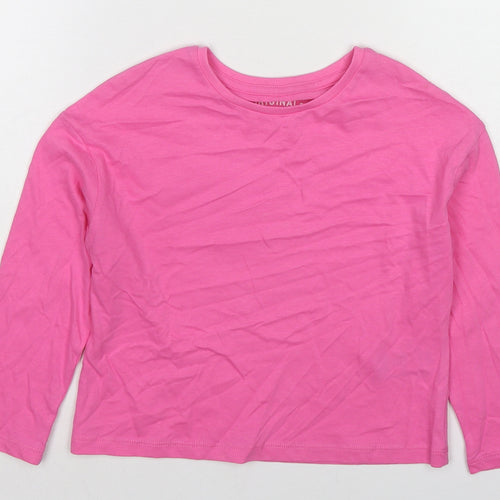 Marks and Spencer Girls Pink Cotton Cropped T-Shirt Size 4-5 Years Round Neck Pullover