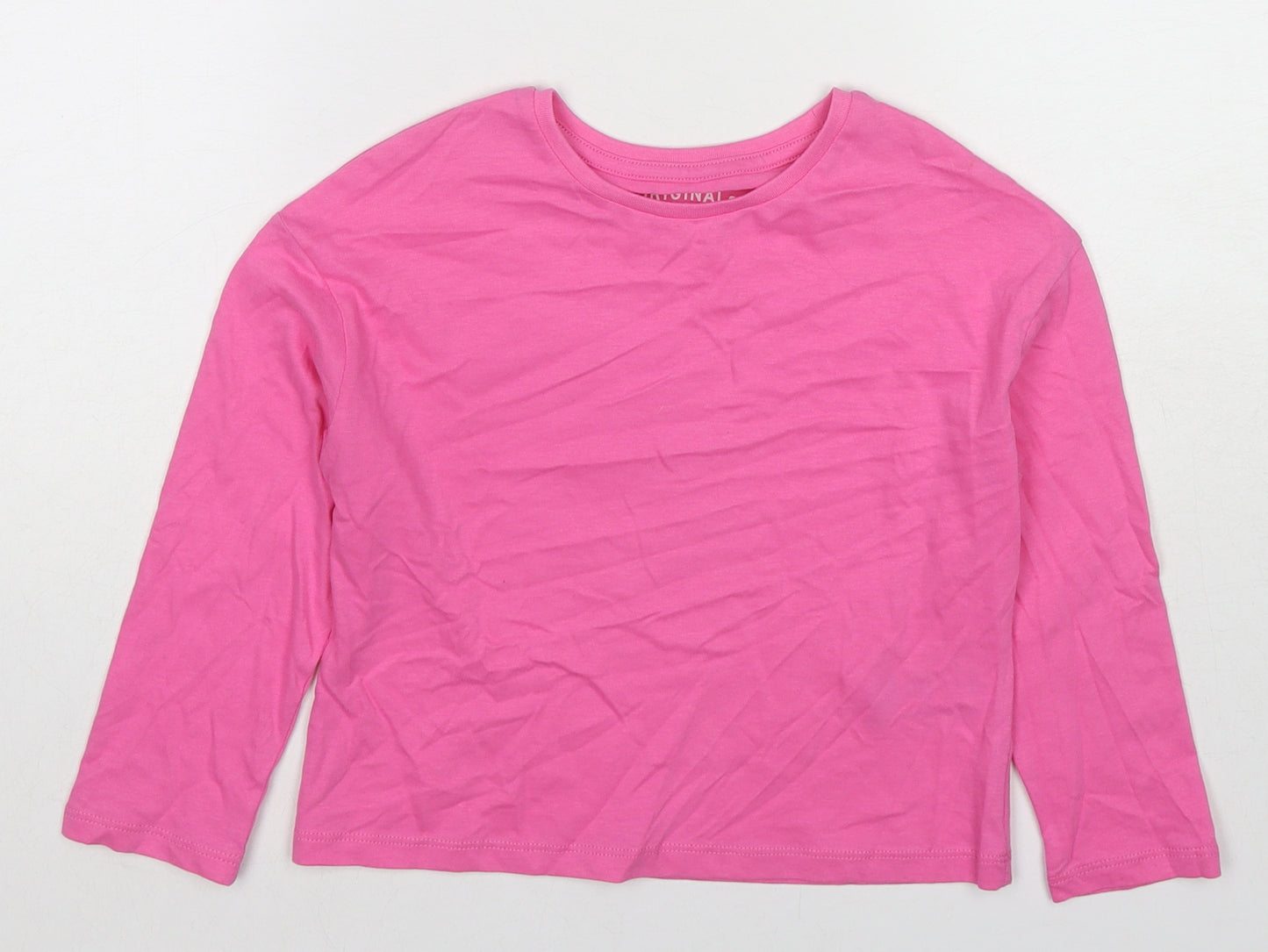 Marks and Spencer Girls Pink Cotton Cropped T-Shirt Size 4-5 Years Round Neck Pullover