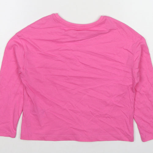 Marks and Spencer Girls Pink Cotton Cropped T-Shirt Size 4-5 Years Round Neck Pullover