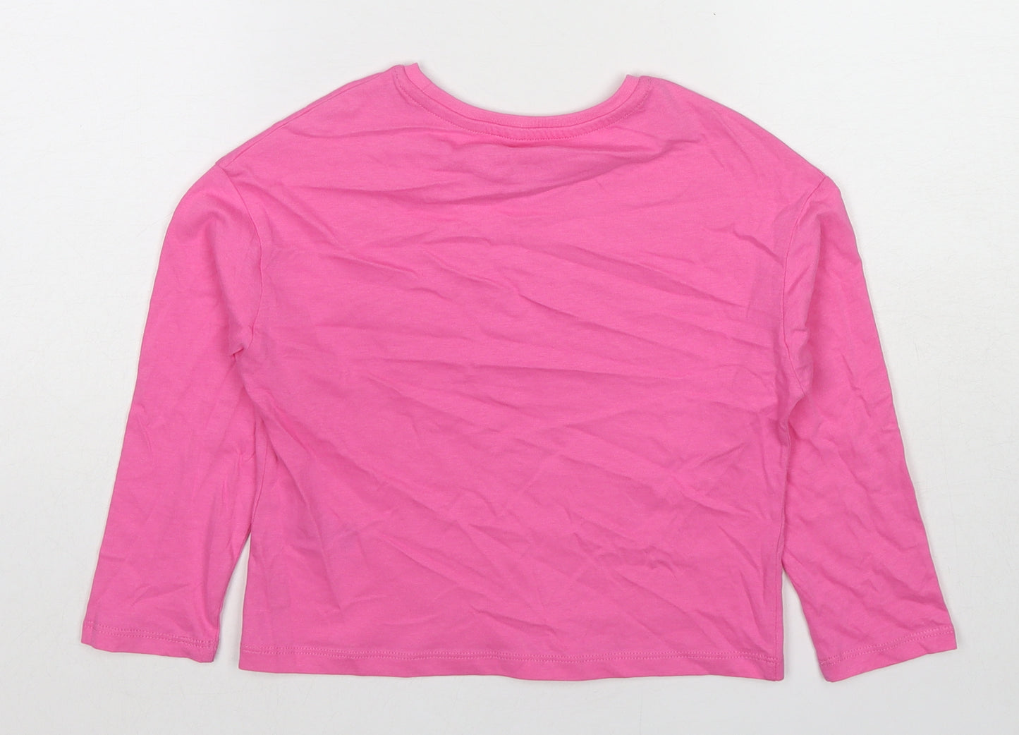 Marks and Spencer Girls Pink Cotton Cropped T-Shirt Size 4-5 Years Round Neck Pullover