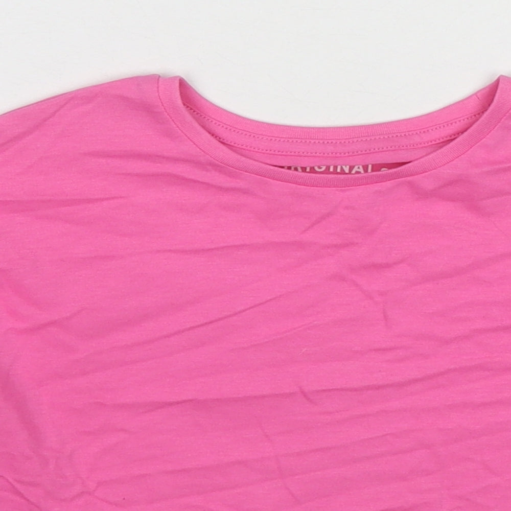 Marks and Spencer Girls Pink Cotton Cropped T-Shirt Size 4-5 Years Round Neck Pullover