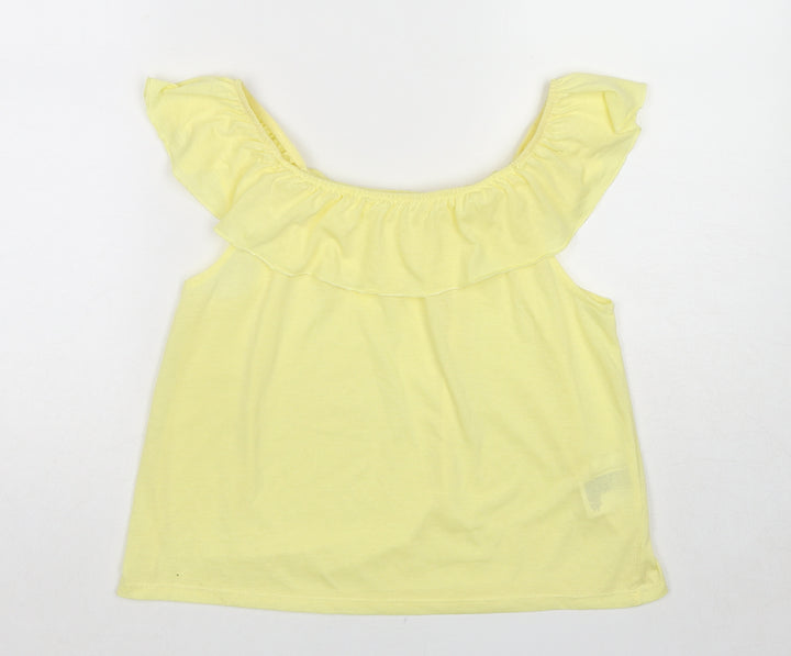 H&M Girls Yellow Cotton Basic Tank Size 11-12 Years Off the Shoulder Pullover