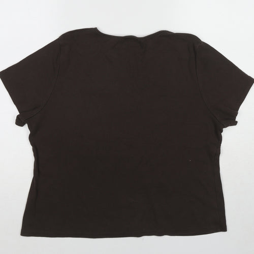 Marks and Spencer Womens Brown Cotton Basic T-Shirt Size 20 V-Neck