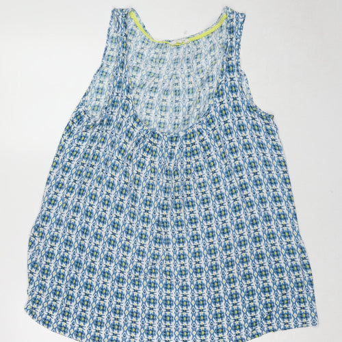 White Stuff Womens Blue Geometric Cotton Basic Tank Size 14 Round Neck