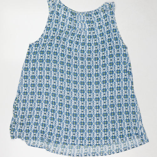 White Stuff Womens Blue Geometric Cotton Basic Tank Size 14 Round Neck