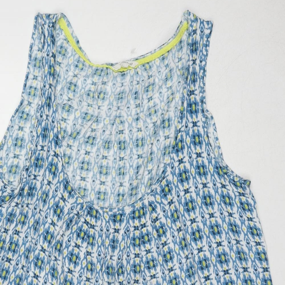 White Stuff Womens Blue Geometric Cotton Basic Tank Size 14 Round Neck