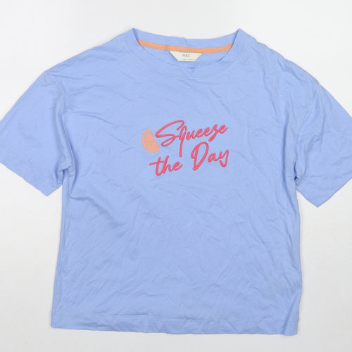 Marks and Spencer Womens Blue Cotton Basic T-Shirt Size S Round Neck - Squeeze the Day