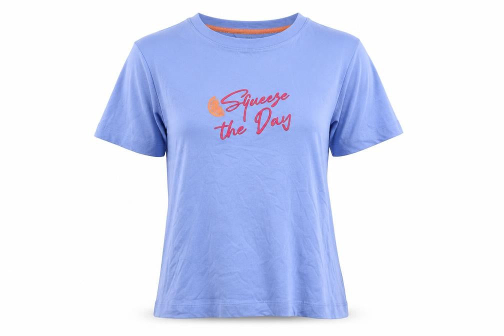 Marks and Spencer Womens Blue Cotton Basic T-Shirt Size S Round Neck - Squeeze the Day