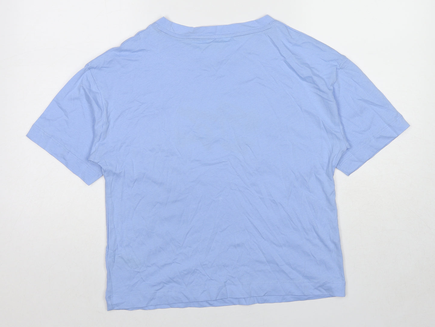 Marks and Spencer Womens Blue Cotton Basic T-Shirt Size S Round Neck - Squeeze the Day