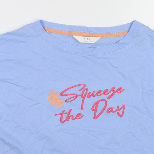 Marks and Spencer Womens Blue Cotton Basic T-Shirt Size S Round Neck - Squeeze the Day
