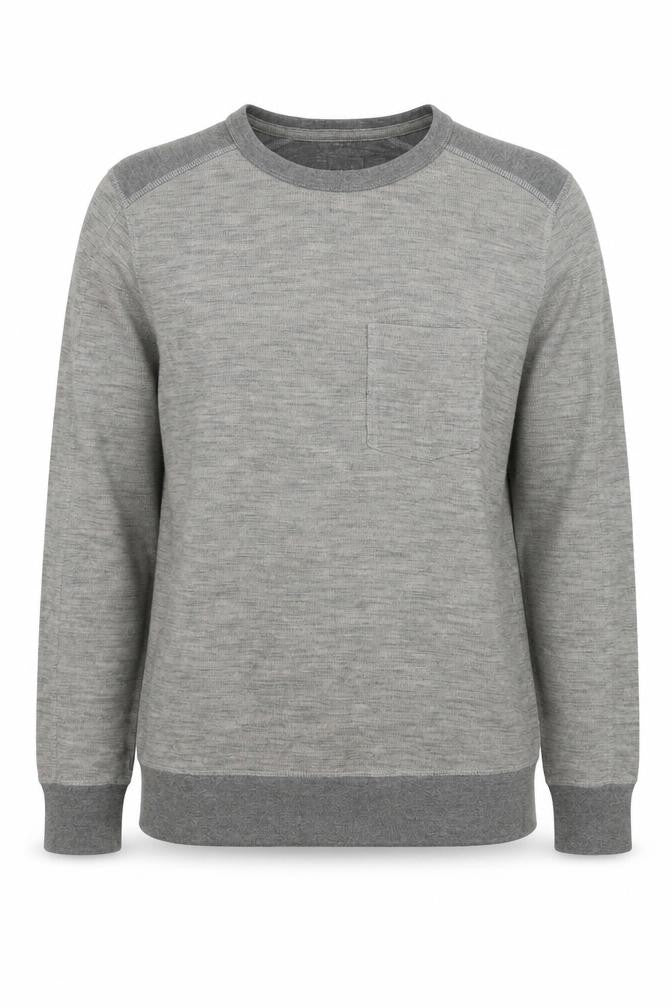 Front view of Gap men’s grey round neck cotton jumper, size XS, long sleeve