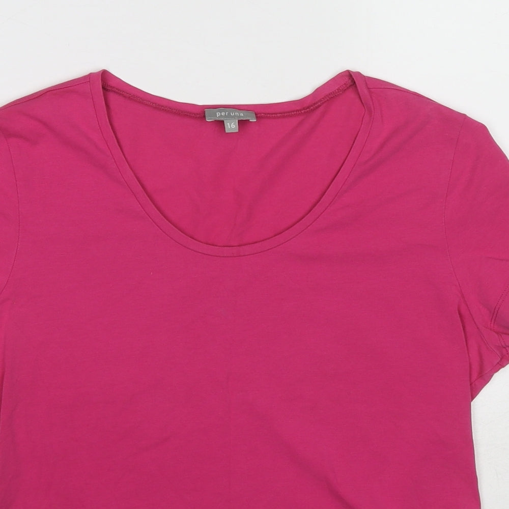 Per Una Womens Pink Cotton Basic T-Shirt Size 16 Scoop Neck