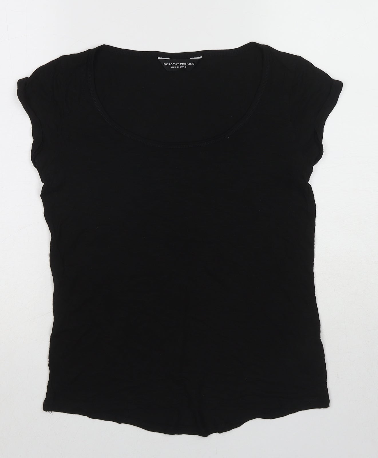 Dorothy Perkins Womens Black Cotton Basic T-Shirt Size 10 Round Neck