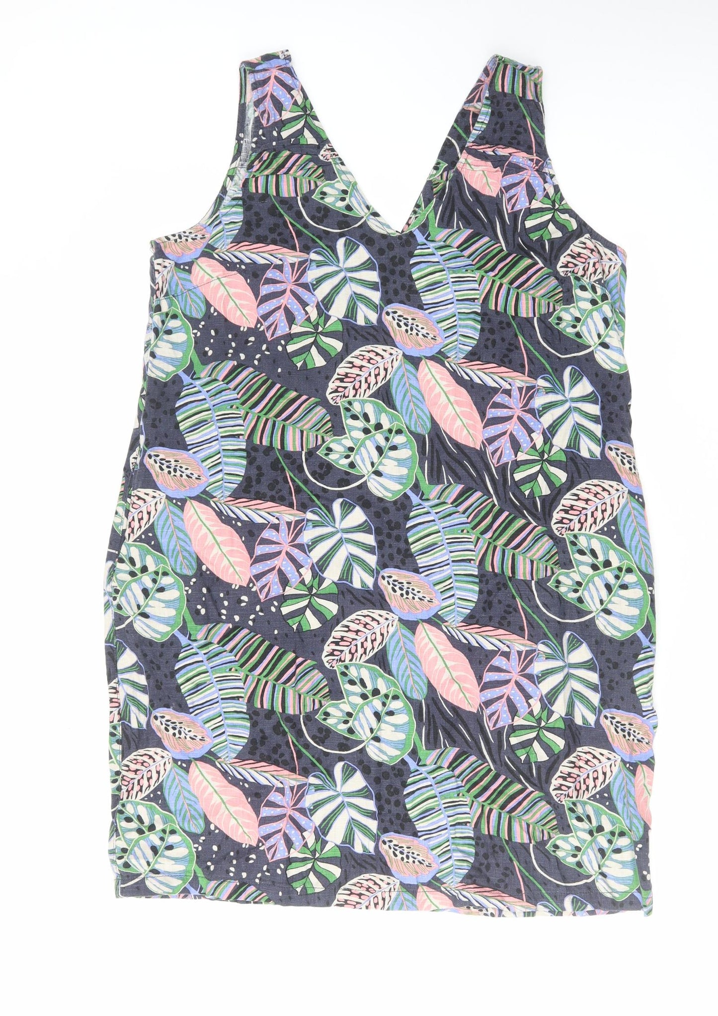 NEXT Womens Multicoloured Geometric Linen Tank Dress Size 16 V-Neck Pullover