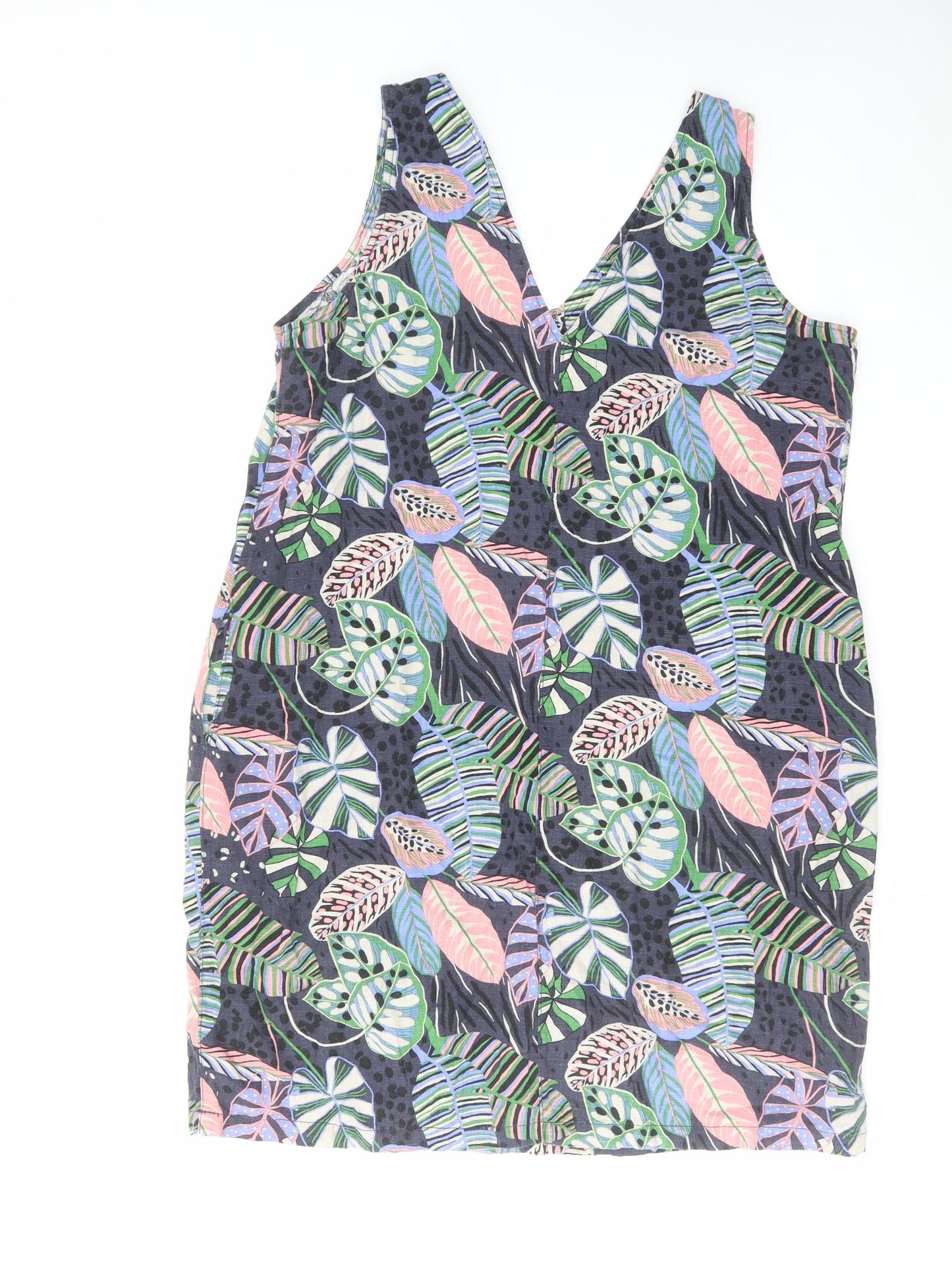 NEXT Womens Multicoloured Geometric Linen Tank Dress Size 16 V-Neck Pullover