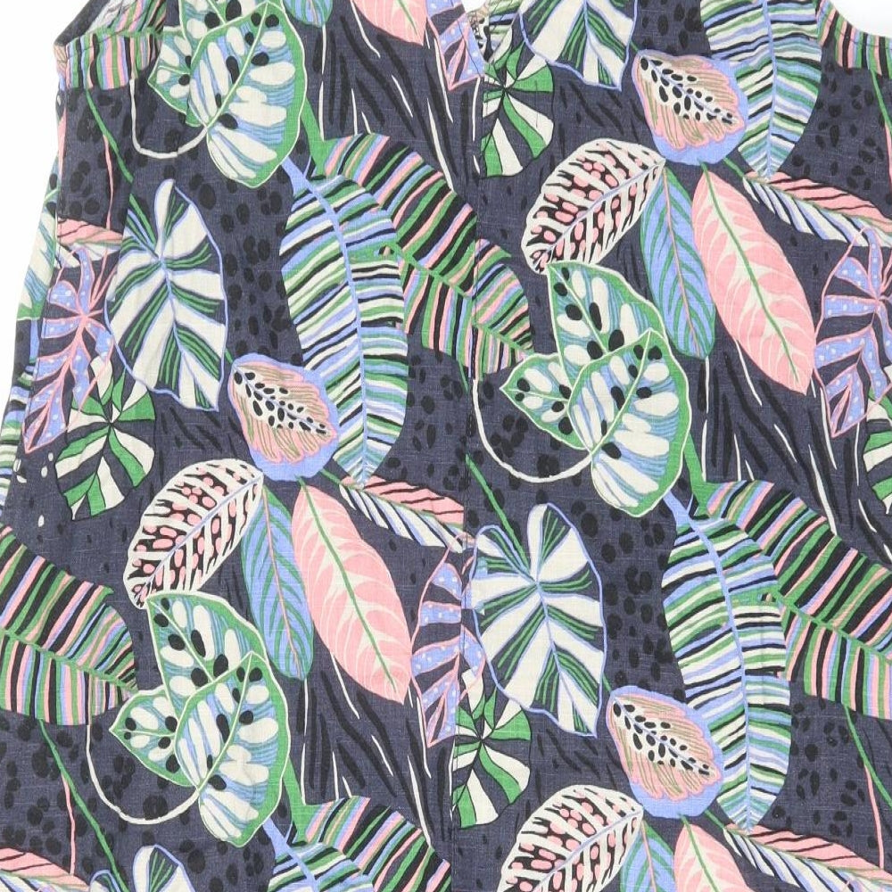 NEXT Womens Multicoloured Geometric Linen Tank Dress Size 16 V-Neck Pullover