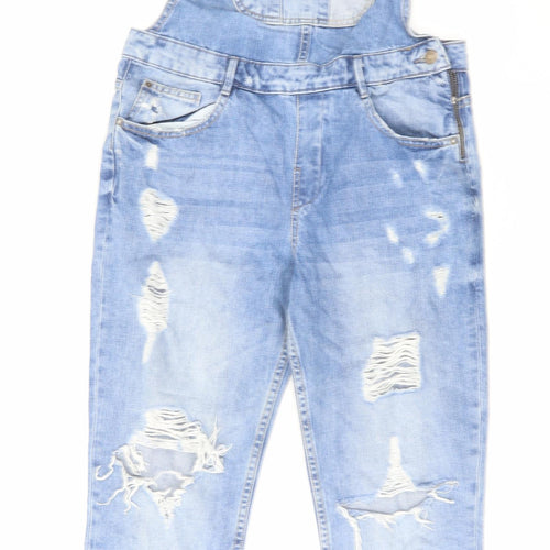 Zara Womens Blue Cotton Dungaree One-Piece Size S L26 in Zip - Distressed