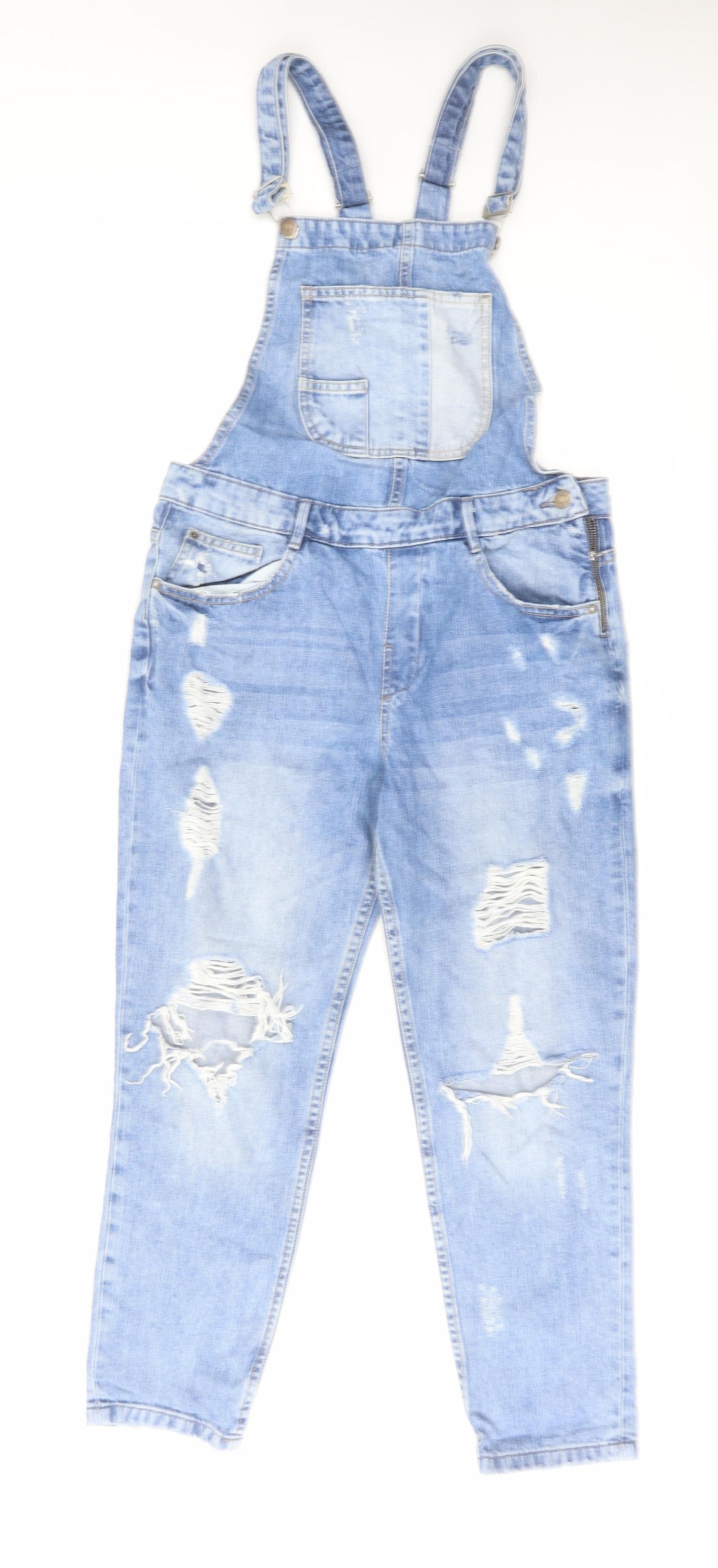 Zara Womens Blue Cotton Dungaree One-Piece Size S L26 in Zip - Distressed