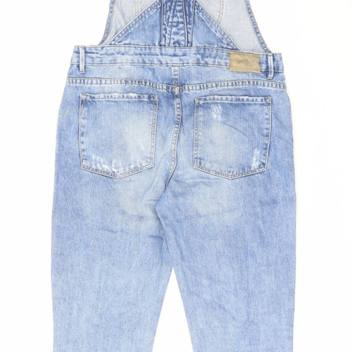 Zara Womens Blue Cotton Dungaree One-Piece Size S L26 in Zip - Distressed