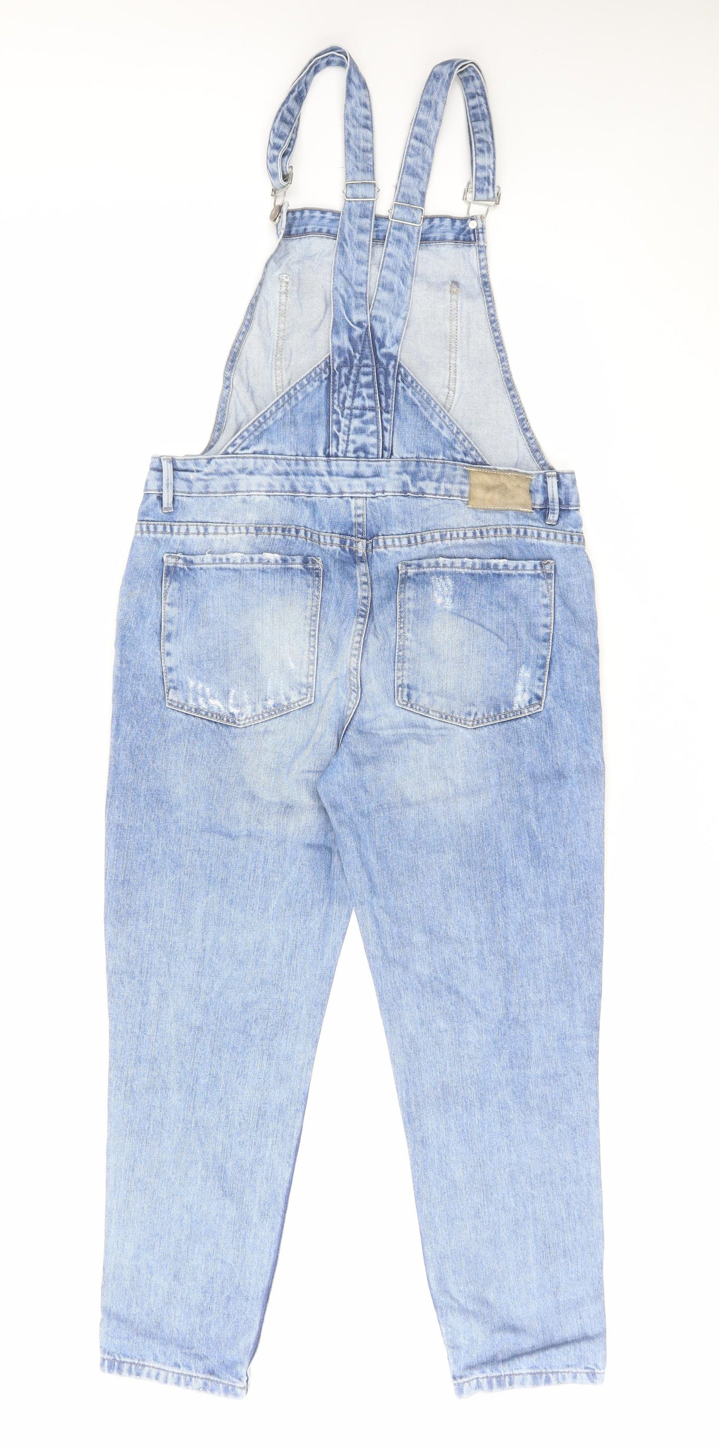 Zara Womens Blue Cotton Dungaree One-Piece Size S L26 in Zip - Distressed