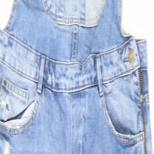 Zara Womens Blue Cotton Dungaree One-Piece Size S L26 in Zip - Distressed
