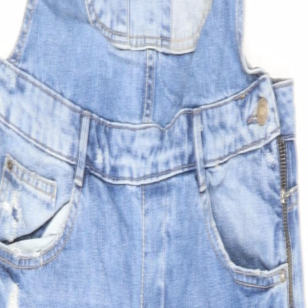 Zara Womens Blue Cotton Dungaree One-Piece Size S L26 in Zip - Distressed