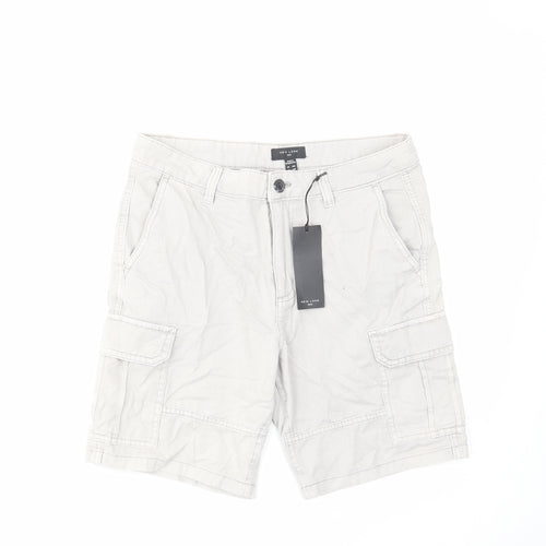 New Look Mens Grey Cotton Cargo Shorts Size 30 in L8 in Regular Zip