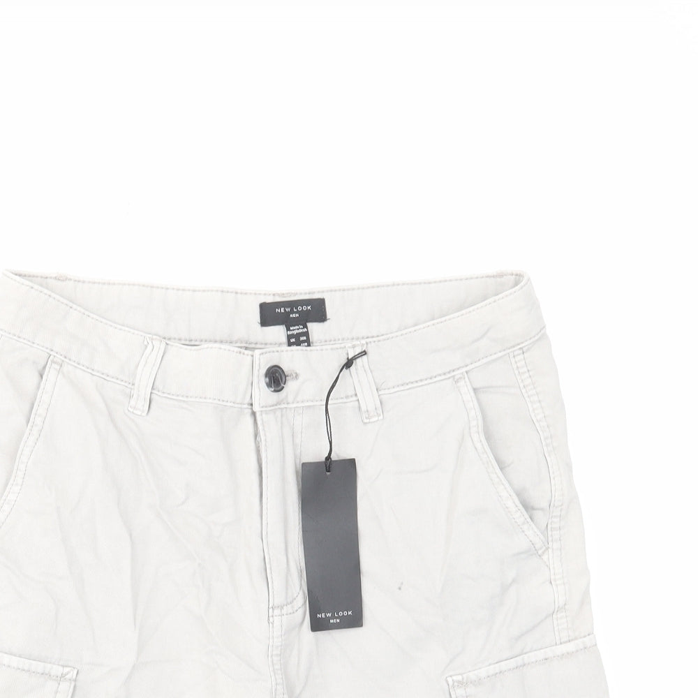 New Look Mens Grey Cotton Cargo Shorts Size 30 in L8 in Regular Zip